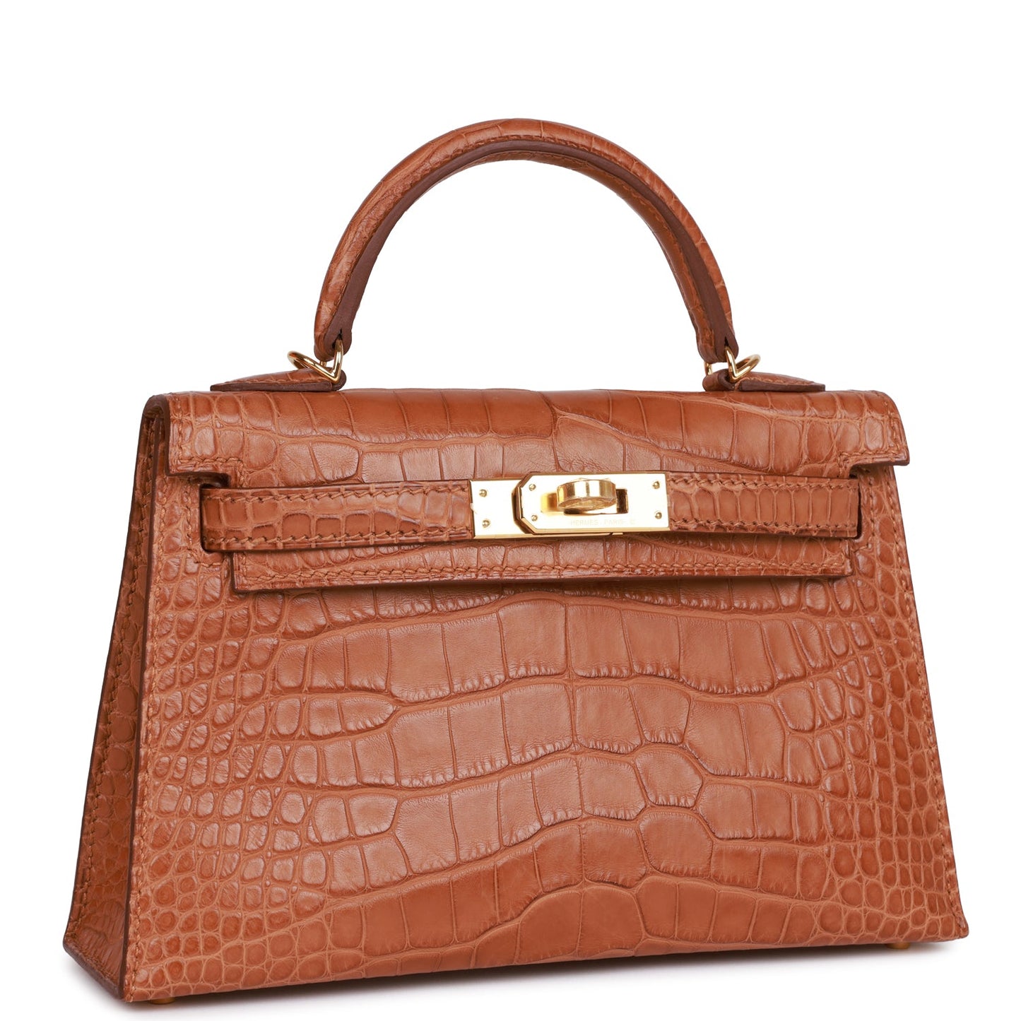 Hermes Kelly Sellier Matte Alligator Hardware Handbag Gold Travel Bag