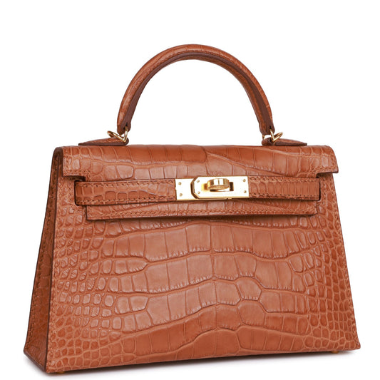 Hermes Kelly Sellier Matte Alligator Hardware Handbag Gold Travel Bag