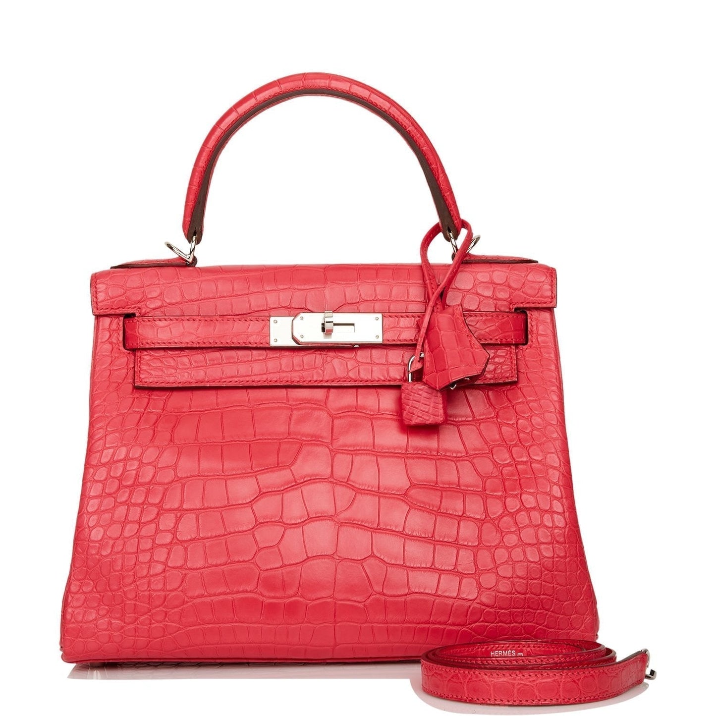 Hermes Kelly Retourne Rose Extreme Matte Alligator Palladium Travel Bag