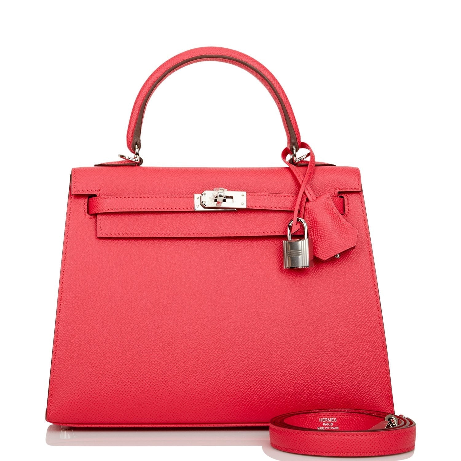 Hermes Kelly Sellier Rose Extreme Epsom Palladium Hardware Shoulder Bag