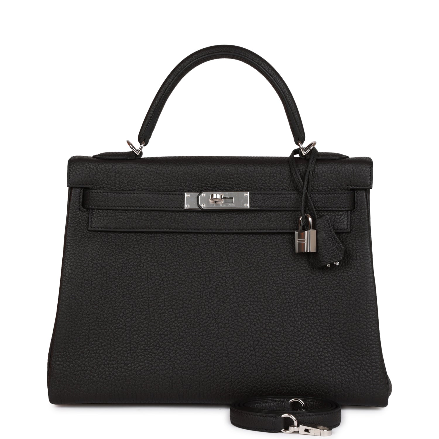 Hermes Kelly Retourne Togo Palladium Hardware Handbag Black Travel Bag