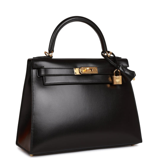 Hermes Kelly Sellier Box Hardware Handbag Black Gold Travel Bag 4