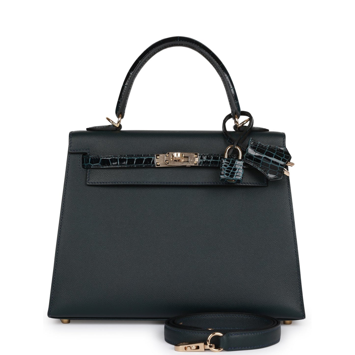 Hermes Kelly Sellier Vert Rousseau Madame And Shiny Gold Travel Bag