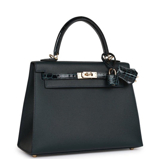 Hermes Kelly Sellier Vert Rousseau Madame And Shiny Gold Travel Bag