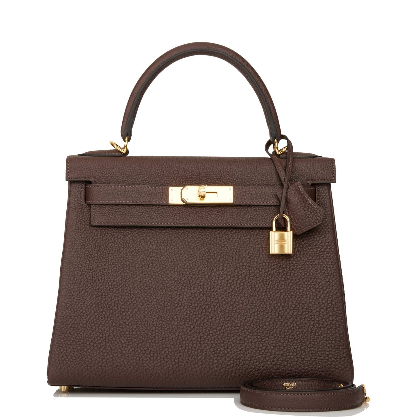 Hermes Kelly Retourne Chocolate Togo Hardware Handbag Gold Travel Bag