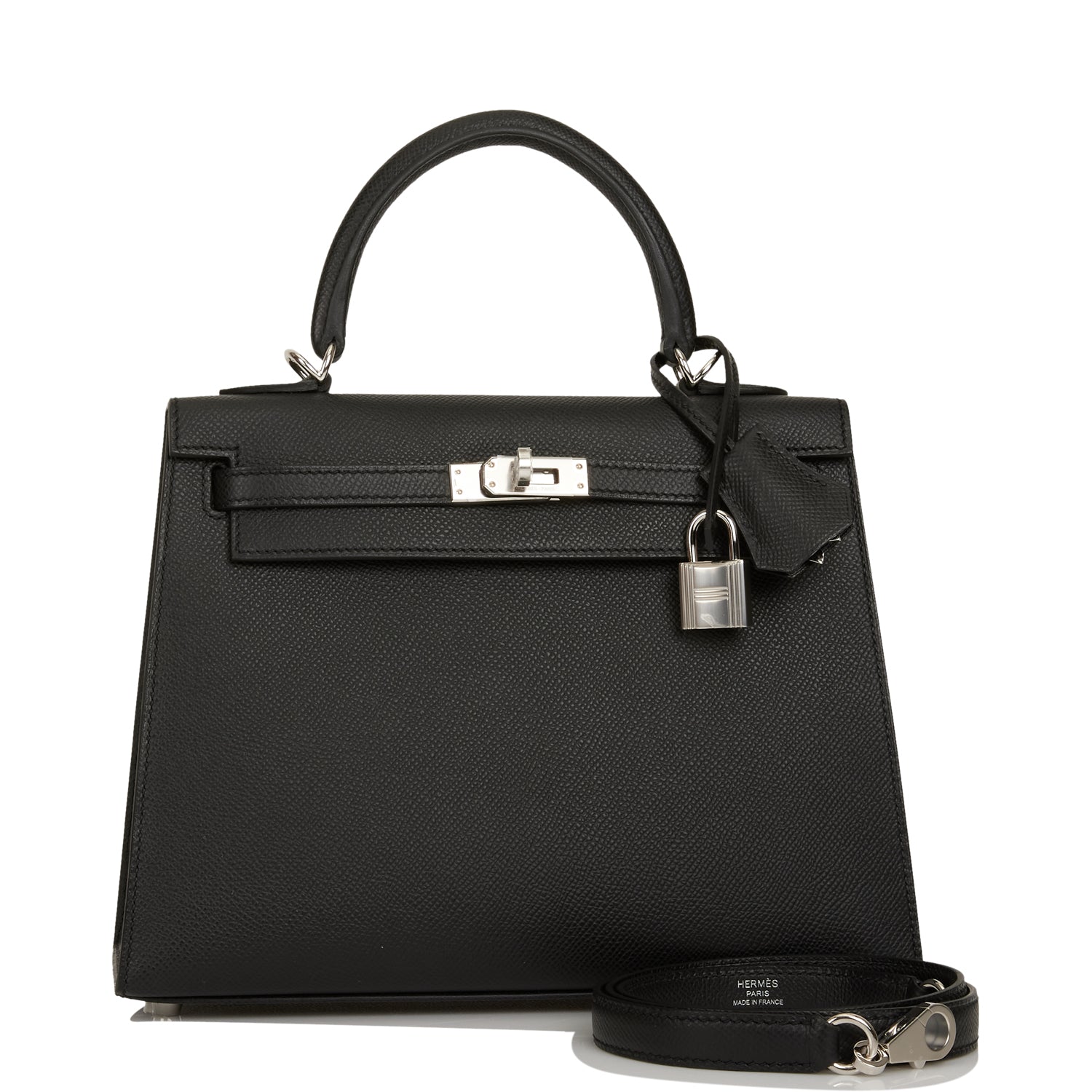 Hermes Kelly Sellier Epsom Palladium Hardware Handbag Black Travel Bag 17