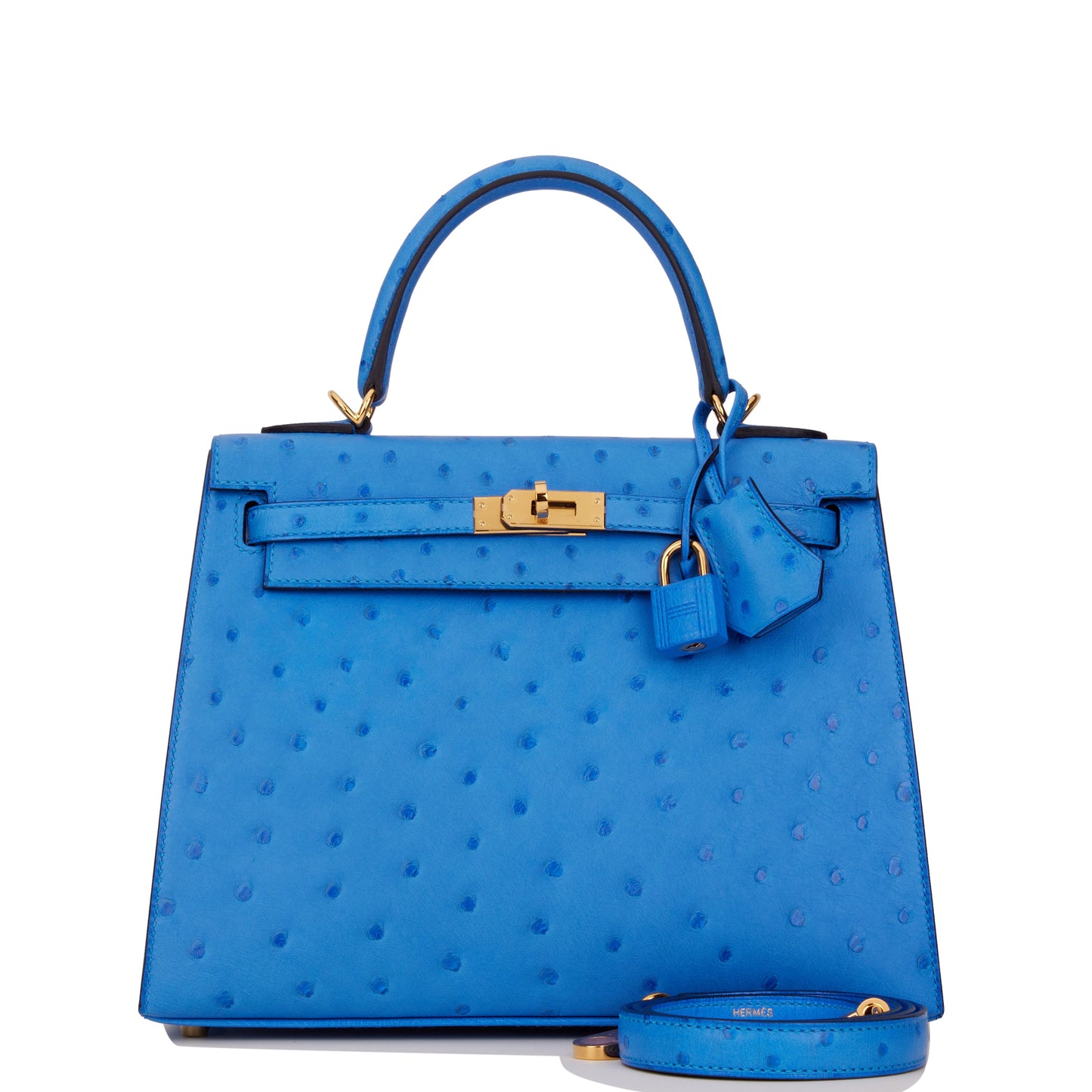 Hermes Kelly Sellier Bleuet Ostrich Hardware Handbag Gold Travel Bag Gold Hardware