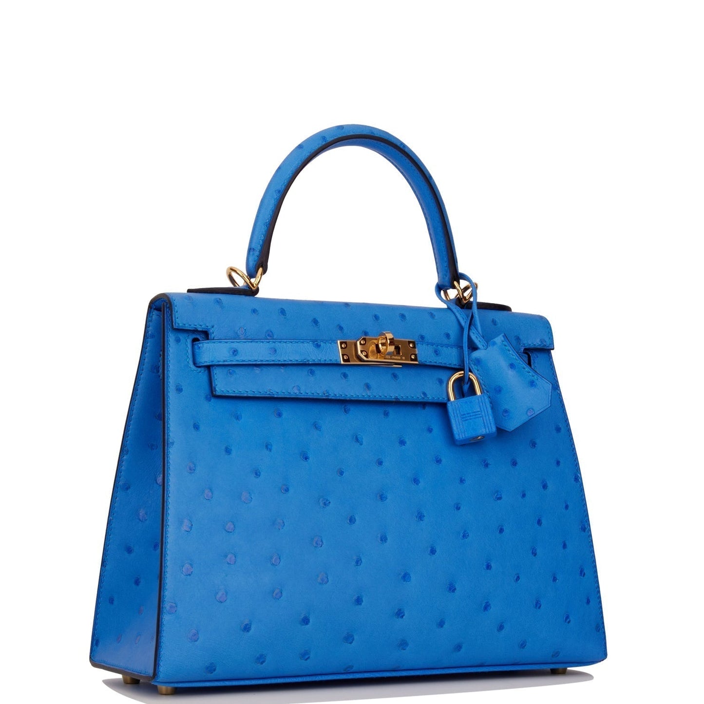 Hermes Kelly Sellier Bleuet Ostrich Hardware Handbag Gold Travel Bag
