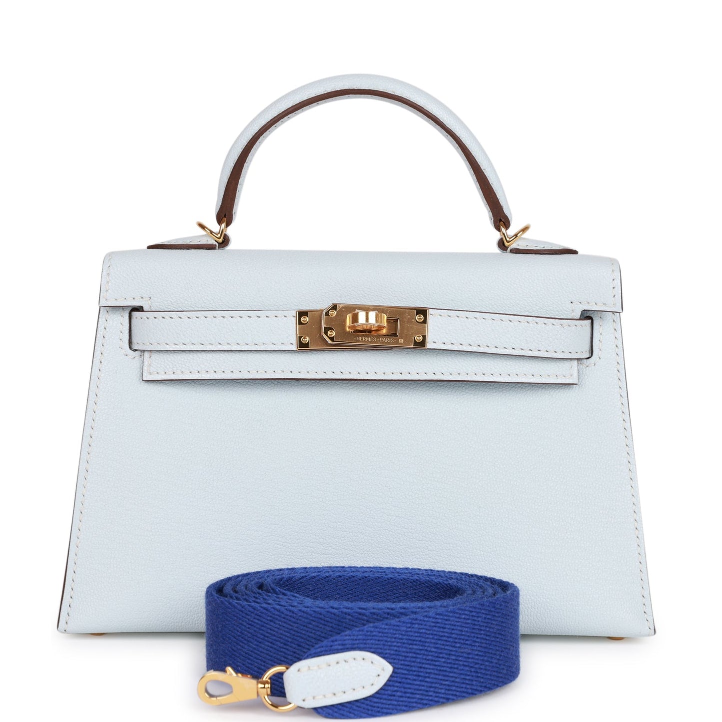 Hermes Kelly Sellier Bleu Brume Chevre Hardware Handbag Gold Travel Bag