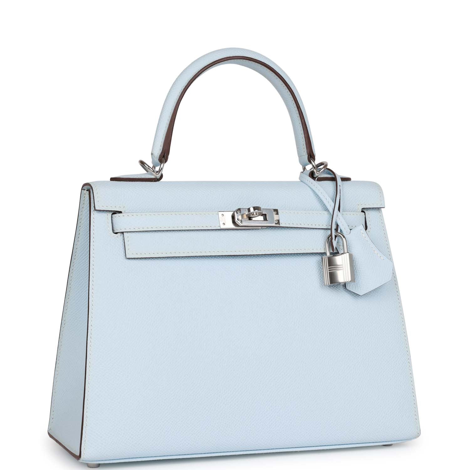 Hermes Kelly Sellier Bleu Brume Epsom Palladium Hardware Travel Bag Palladium Hardware
