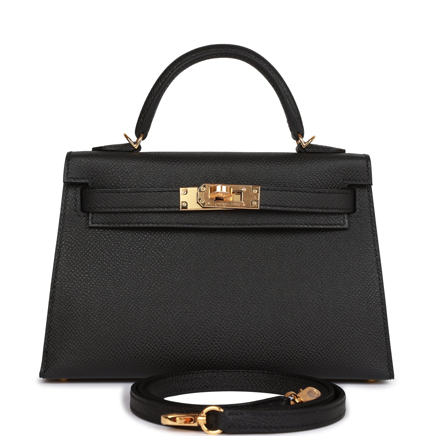Hermes Kelly Sellier Epsom Hardware Deposit Handbag Black Gold Travel Bag