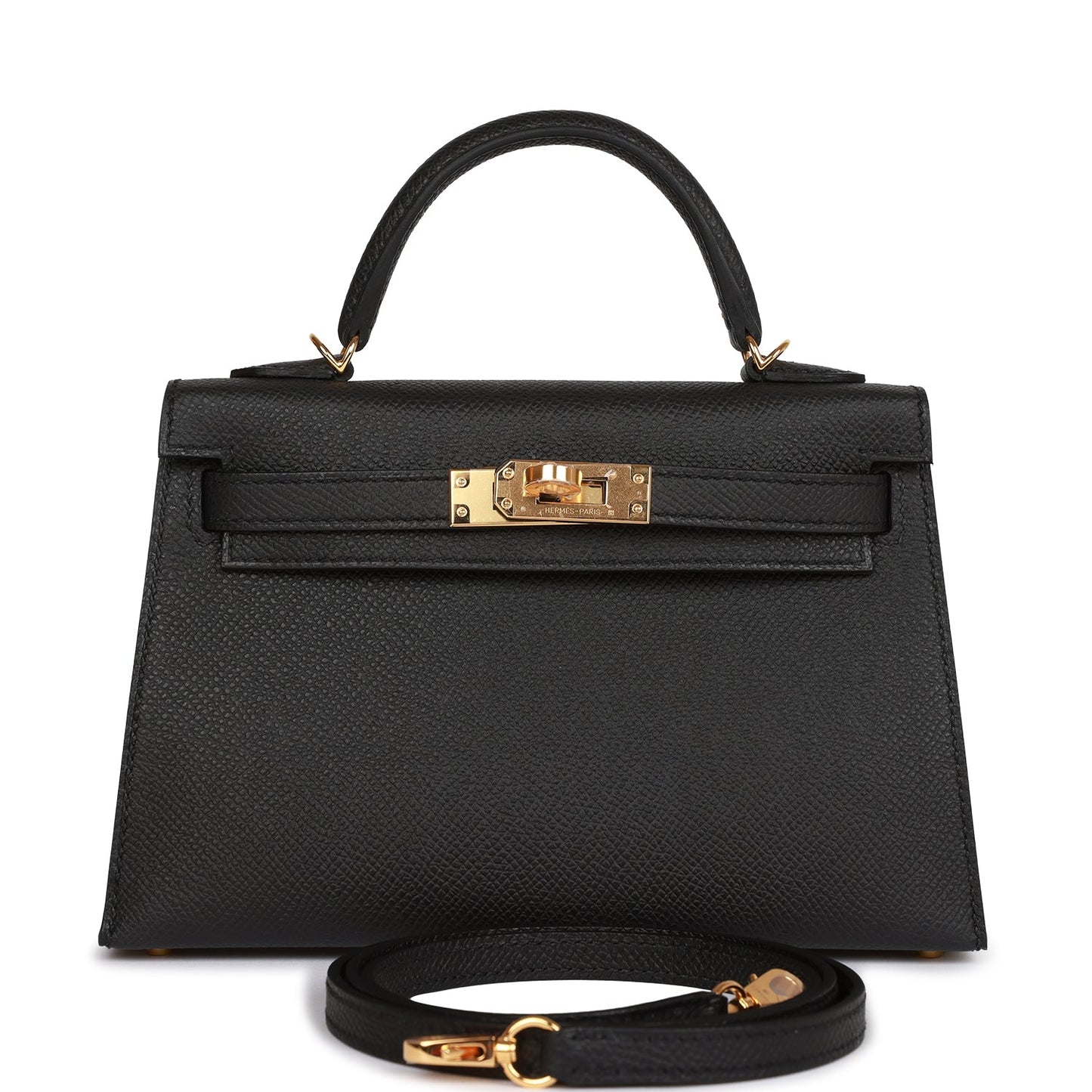 Hermes Kelly Sellier Epsom Hardware Handbag Black Gold Travel Bag 26