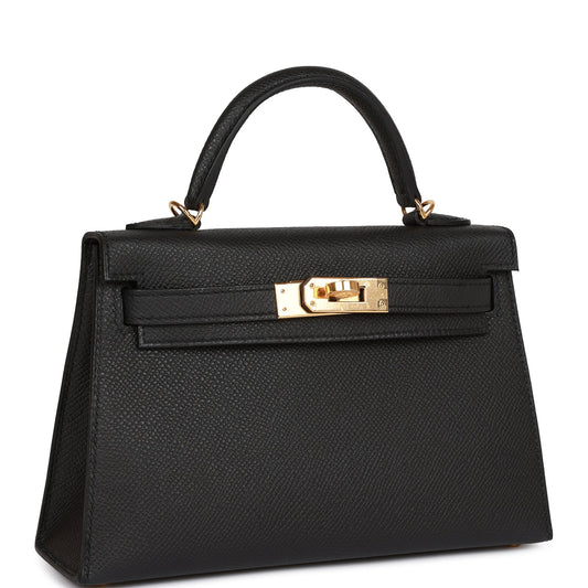 Hermes Kelly Sellier Epsom Hardware Handbag Black Gold Travel Bag 26