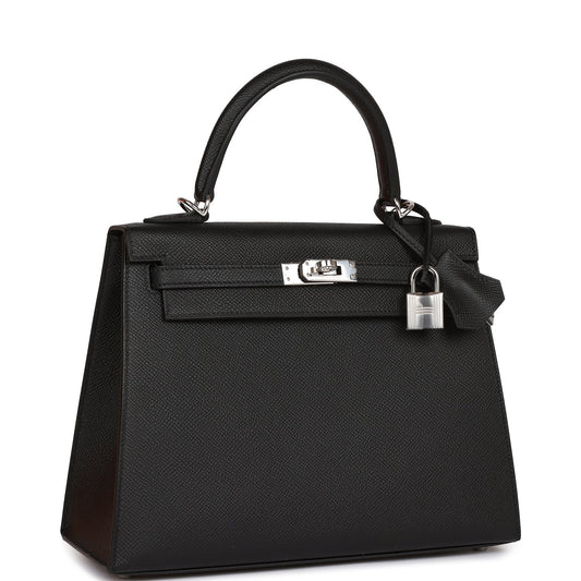 Hermes Kelly Sellier Epsom Palladium Hardware Handbag Black Travel Bag Hardware 6
