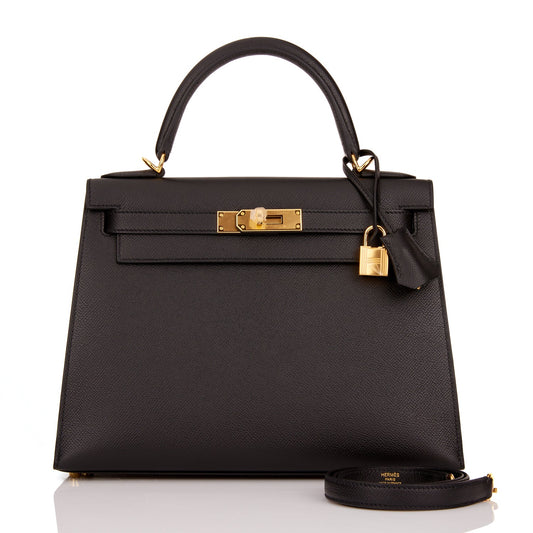 Hermes Kelly Sellier Epsom Hardware Handbag Black Gold Travel Bag Hardware 5