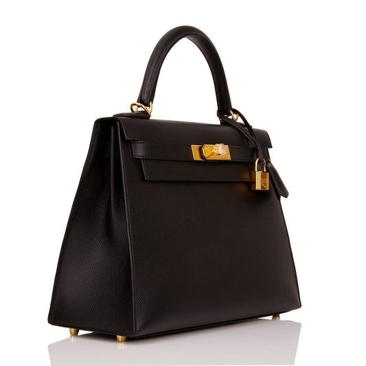 Hermes Kelly Sellier Epsom Hardware Handbag Black Gold Travel Bag Hardware 6