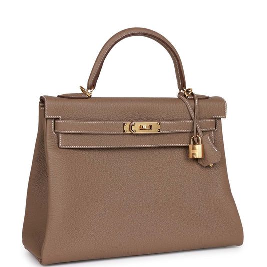 Hermes Kelly Retourne Etoupe Togo Hardware Handbag Gold Travel Bag