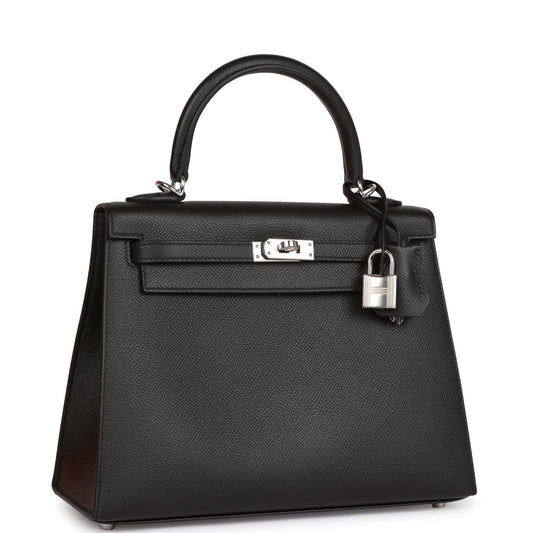 Hermes Kelly Sellier Epsom Palladium Hardware Handbag Black Travel Bag Hardware 7