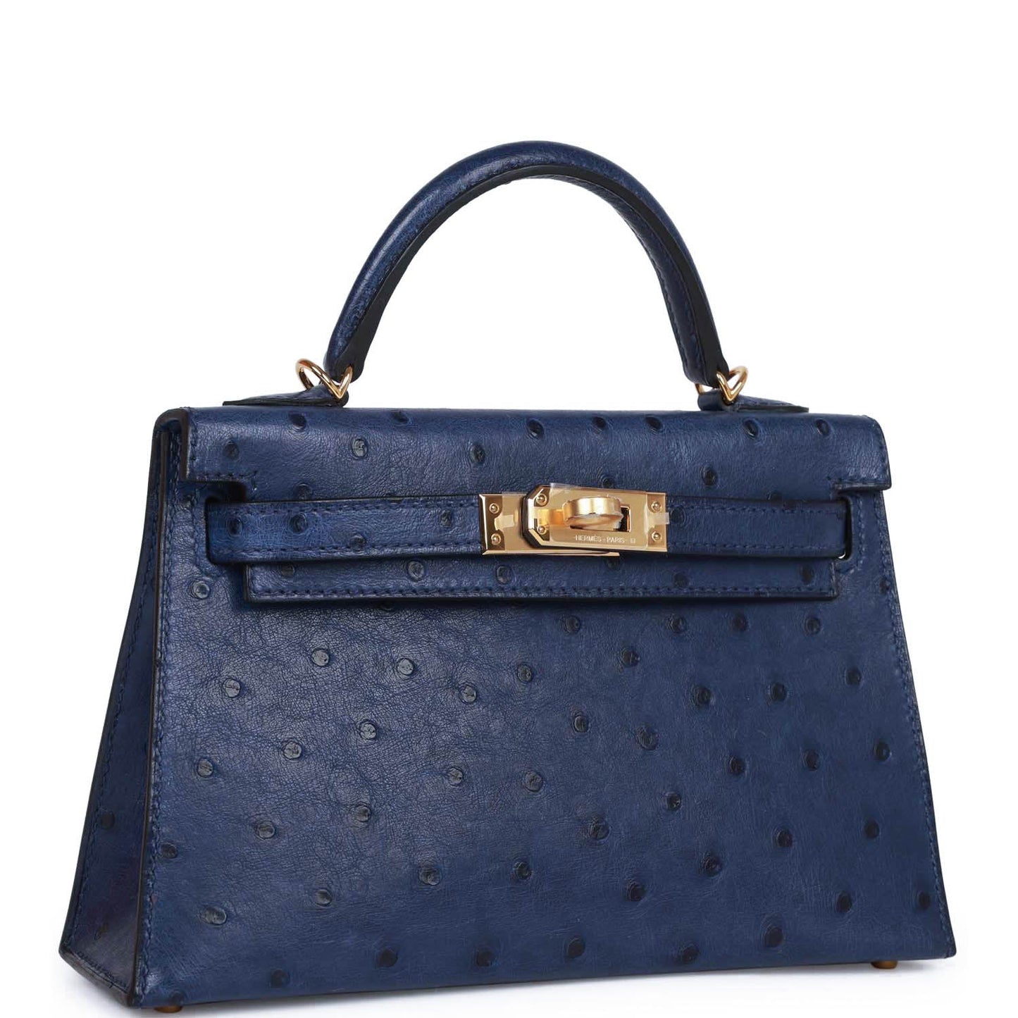 Hermes Kelly Bleu Saphir Ostrich Hardware Handbag Gold Travel Bag