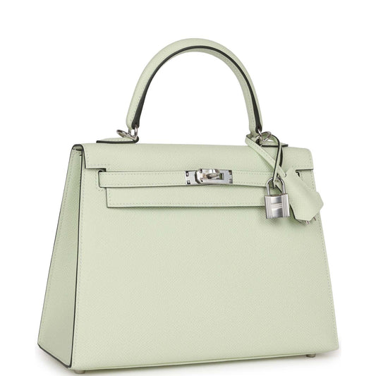 Hermes Kelly Sellier Vert Fizz Epsom Palladium Hardware Handbag Travel Bag