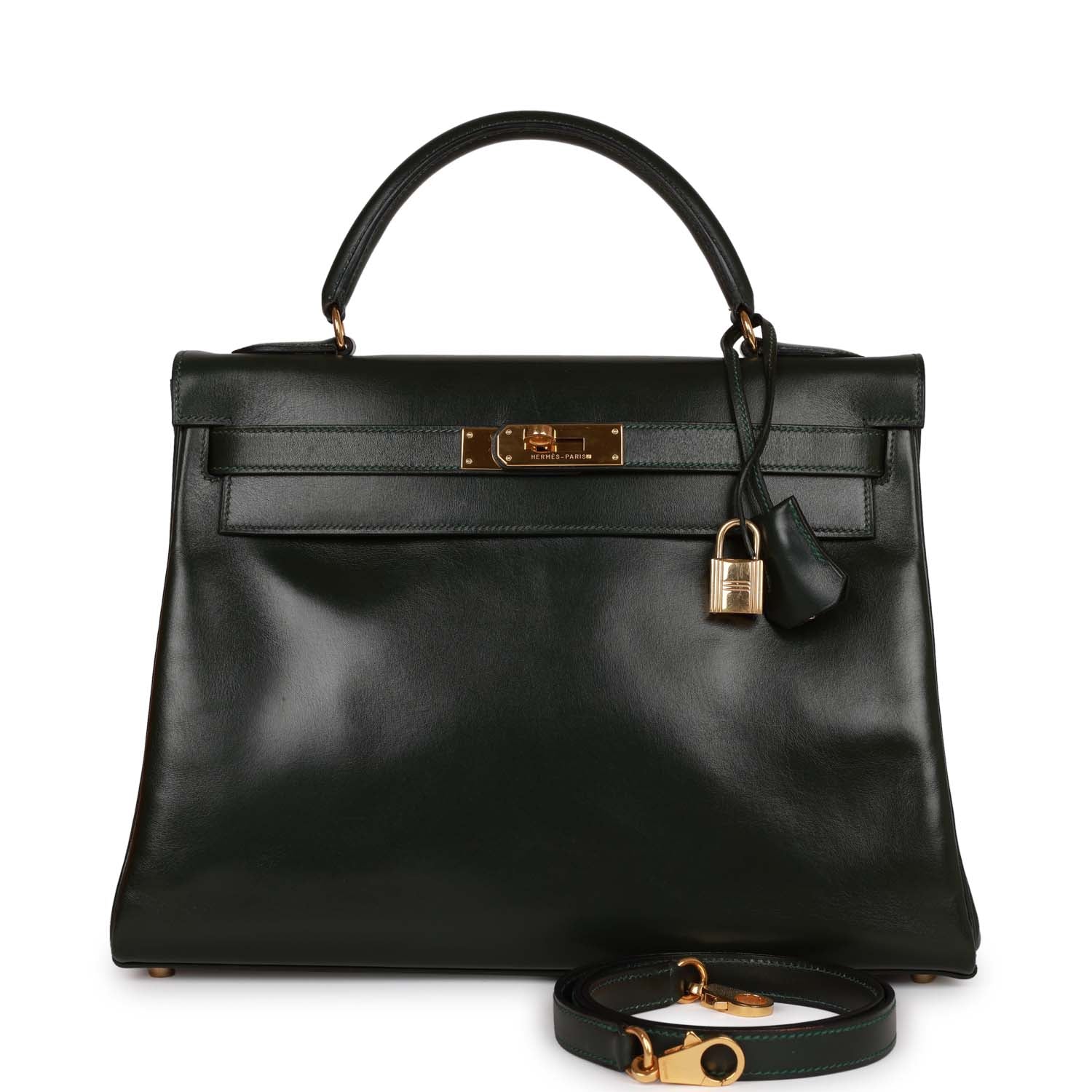 Hermes Kelly Retourne Vert Fonce Box Hardware Handbag Gold Travel Bag