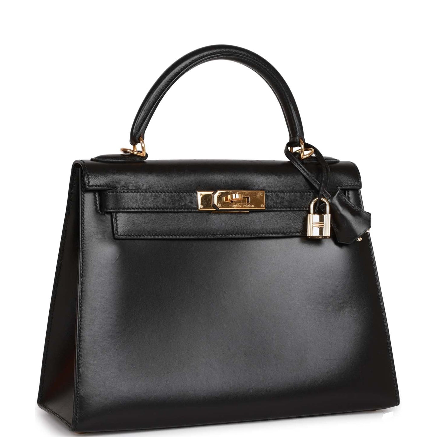 Hermes Kelly Sellier Box Hardware Handbag Black Gold Travel Bag 3