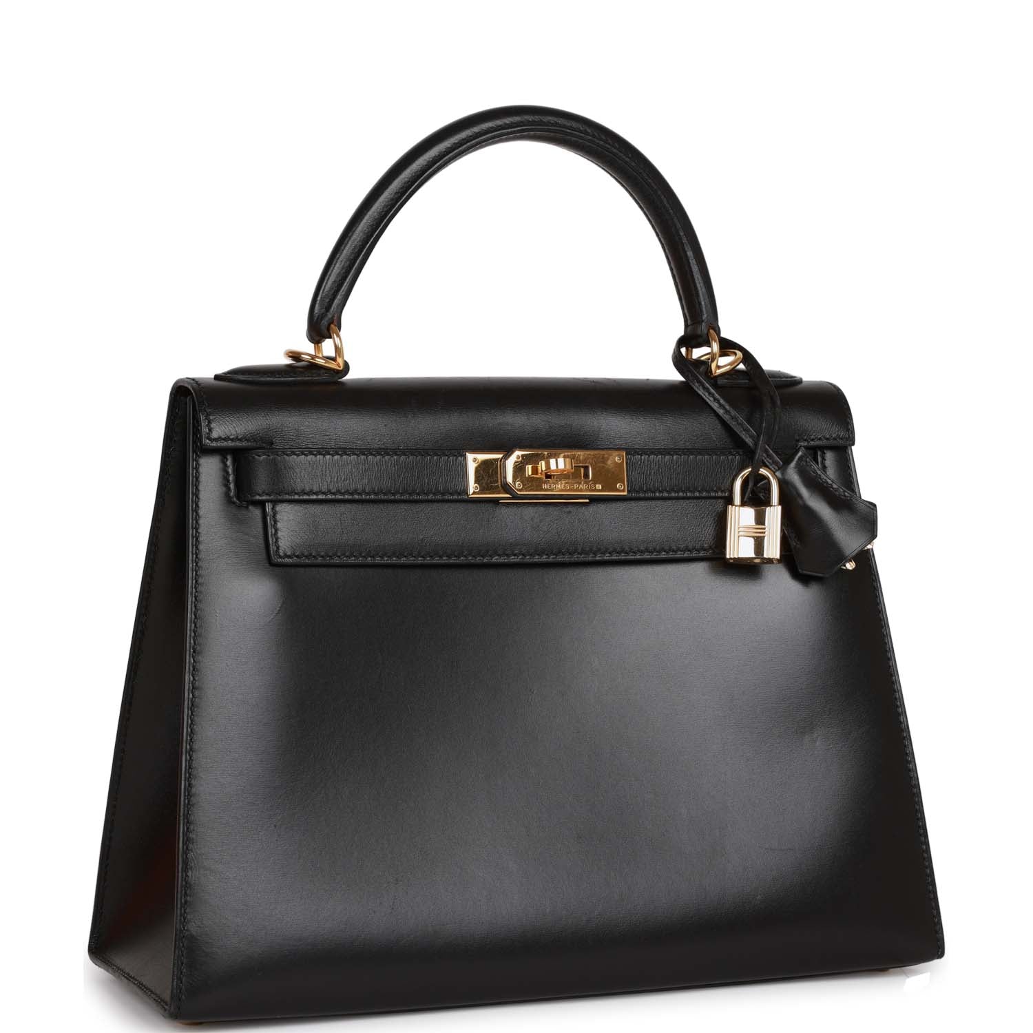 Hermes Kelly Sellier Box Hardware Handbag Black Gold Travel Bag 3