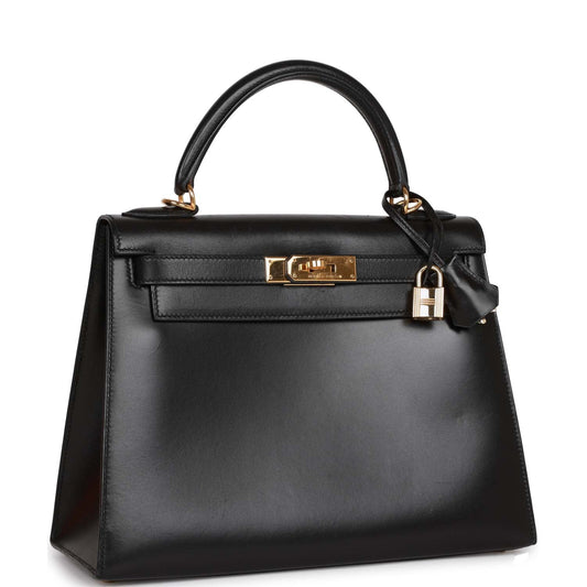 Hermes Kelly Sellier Box Hardware Handbag Black Gold Travel Bag 3