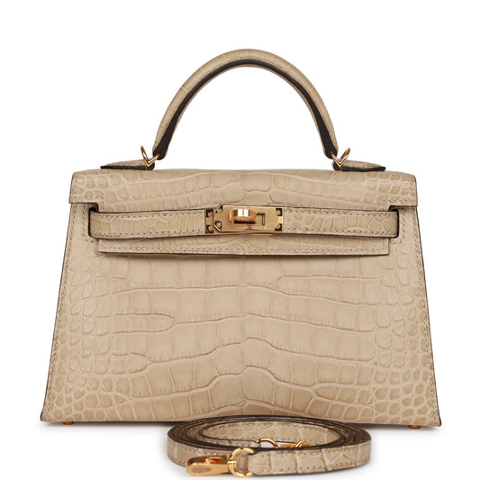 Hermes Kelly Trench Matte Alligator Mississippiensis Hardware Handbag Gold Travel Bag