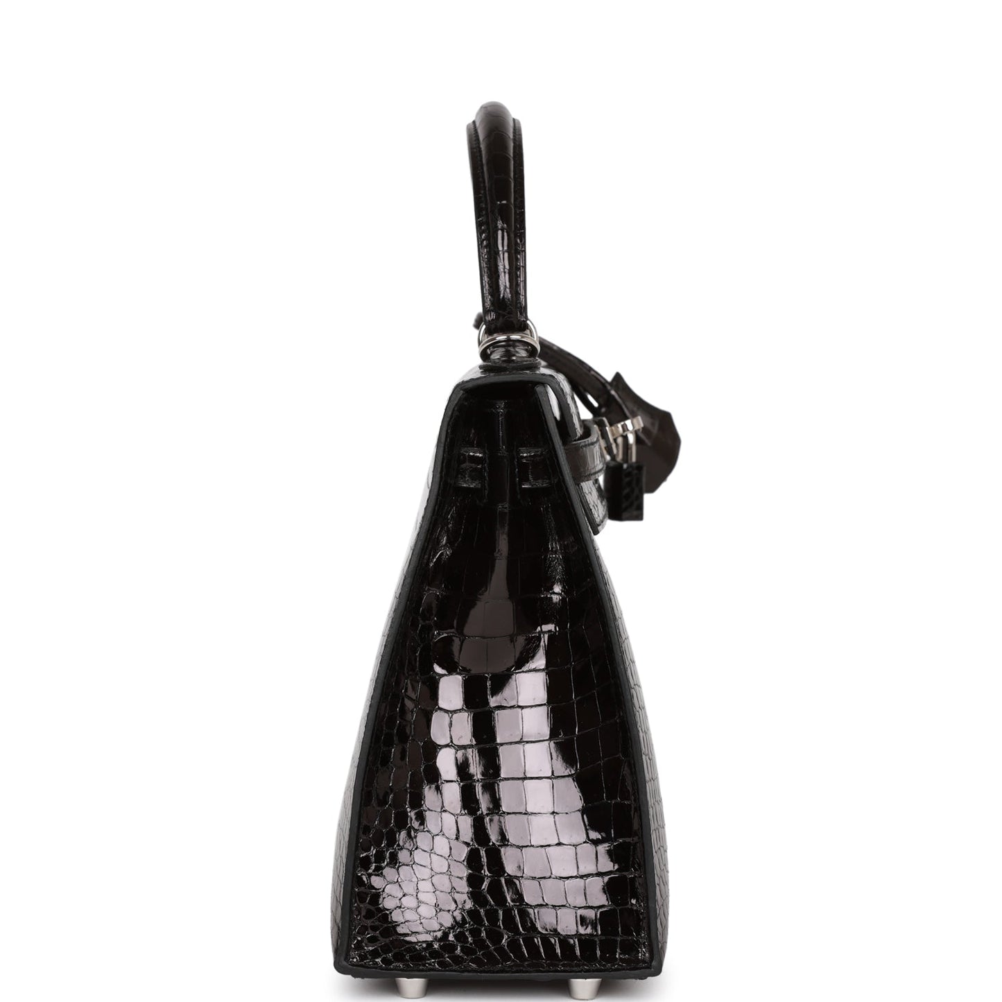 Hermes Kelly Sellier Shiny Porosus Crocodile Palladium Hardware Black Travel Bag