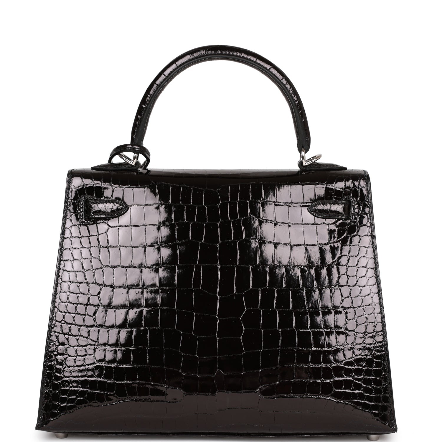 Hermes Kelly Sellier Shiny Porosus Crocodile Palladium Hardware Black Travel Bag