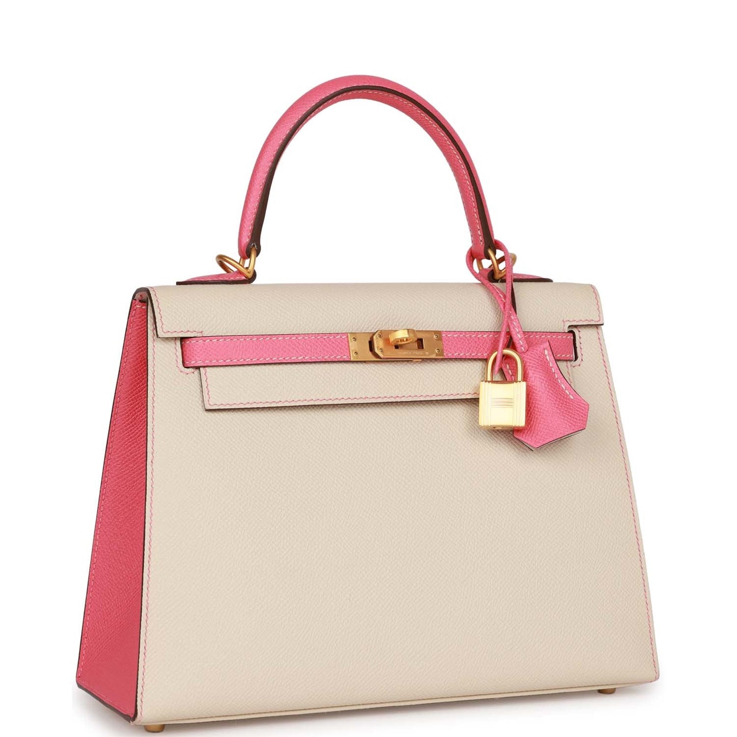 Hermes Kelly Sellier Craie And Rose Lipstick Epsom Gold Travel Bag