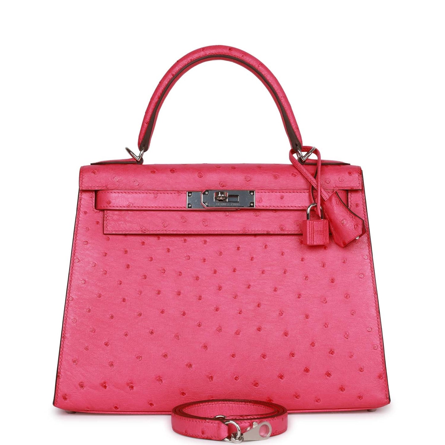 Hermes Kelly Sellier Rose Tyrien Ostrich Palladium Hardware Travel Bag
