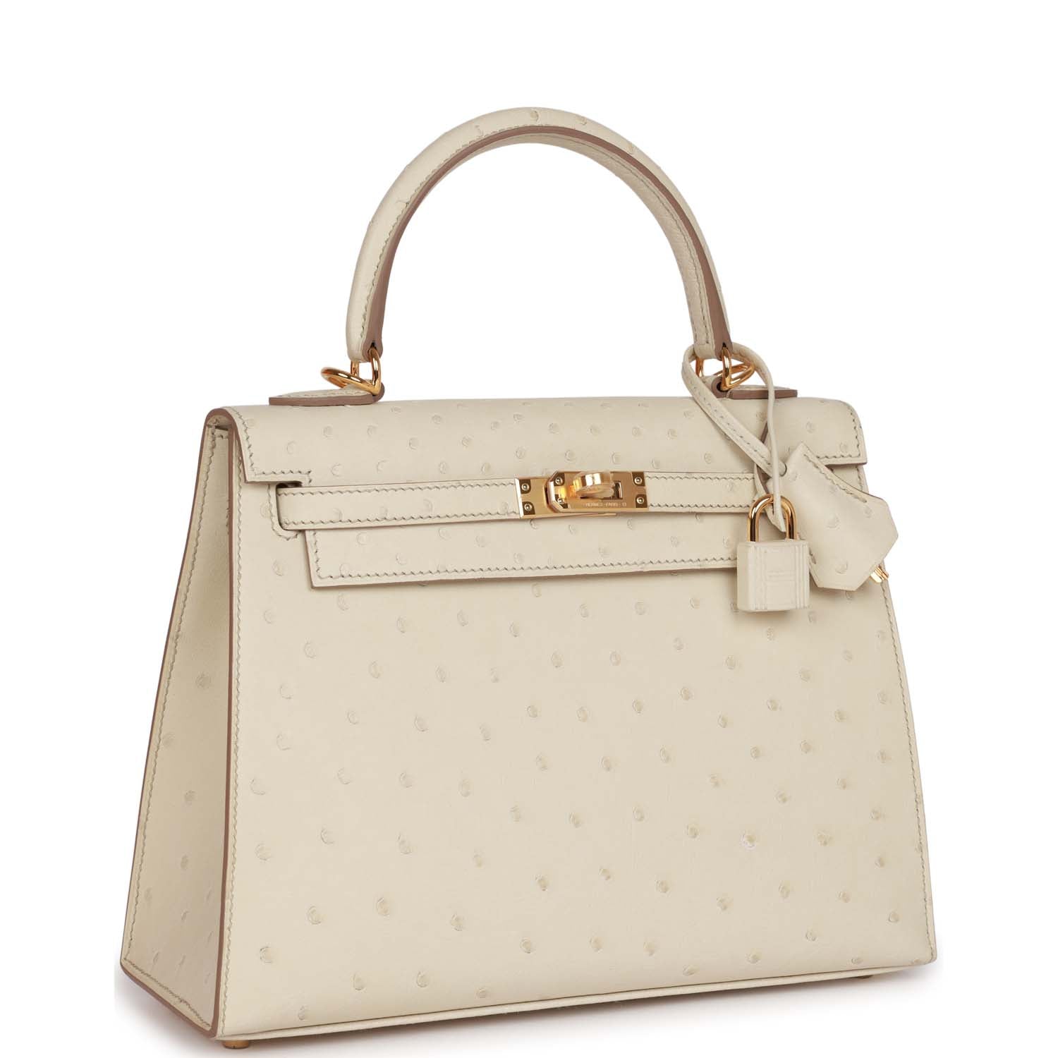 Hermes Kelly Sellier Beton Ostrich Hardware Handbag Gold Travel Bag