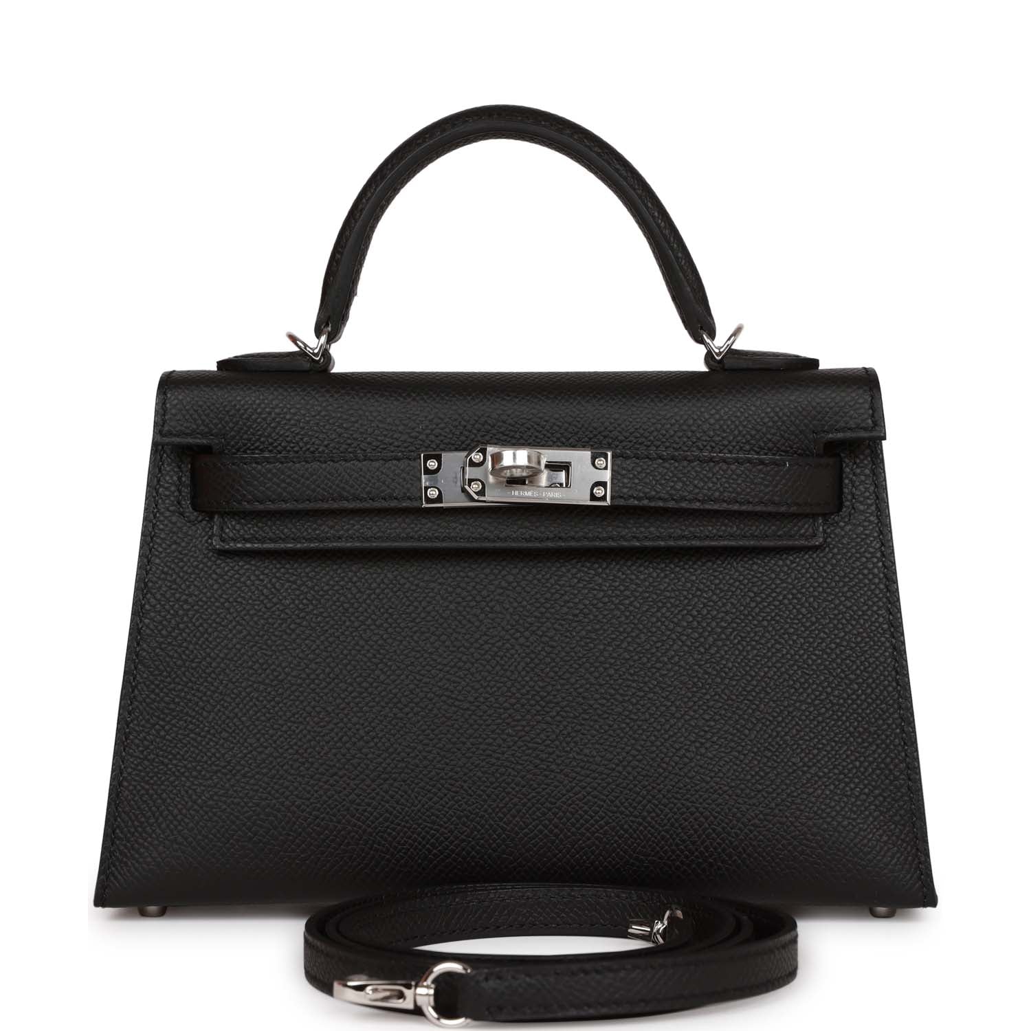 Hermes Kelly Sellier Epsom Palladium Hardware Handbag Black Travel Bag Palladium Hardware 4