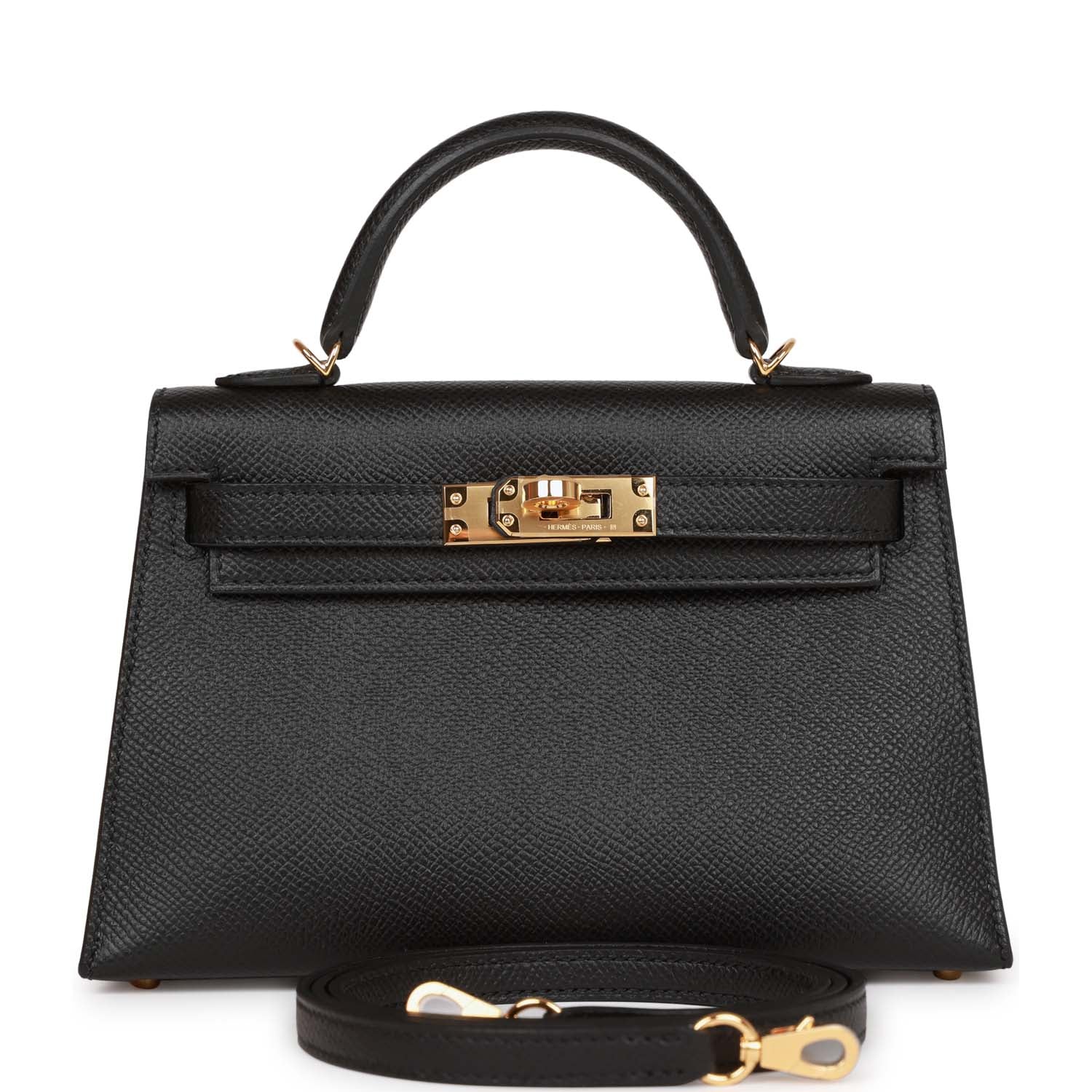 Hermes Kelly Sellier Epsom Hardware Handbag Black Gold Travel Bag 35