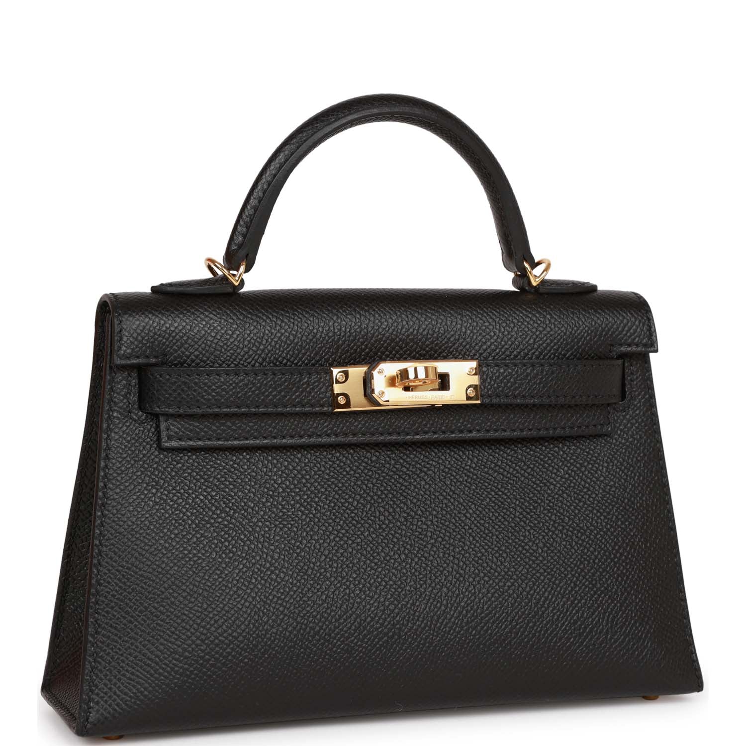 Hermes Kelly Sellier Epsom Hardware Handbag Black Gold Travel Bag 35