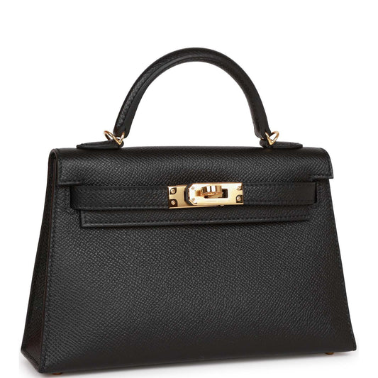 Hermes Kelly Sellier Epsom Hardware Handbag Black Gold Travel Bag 35