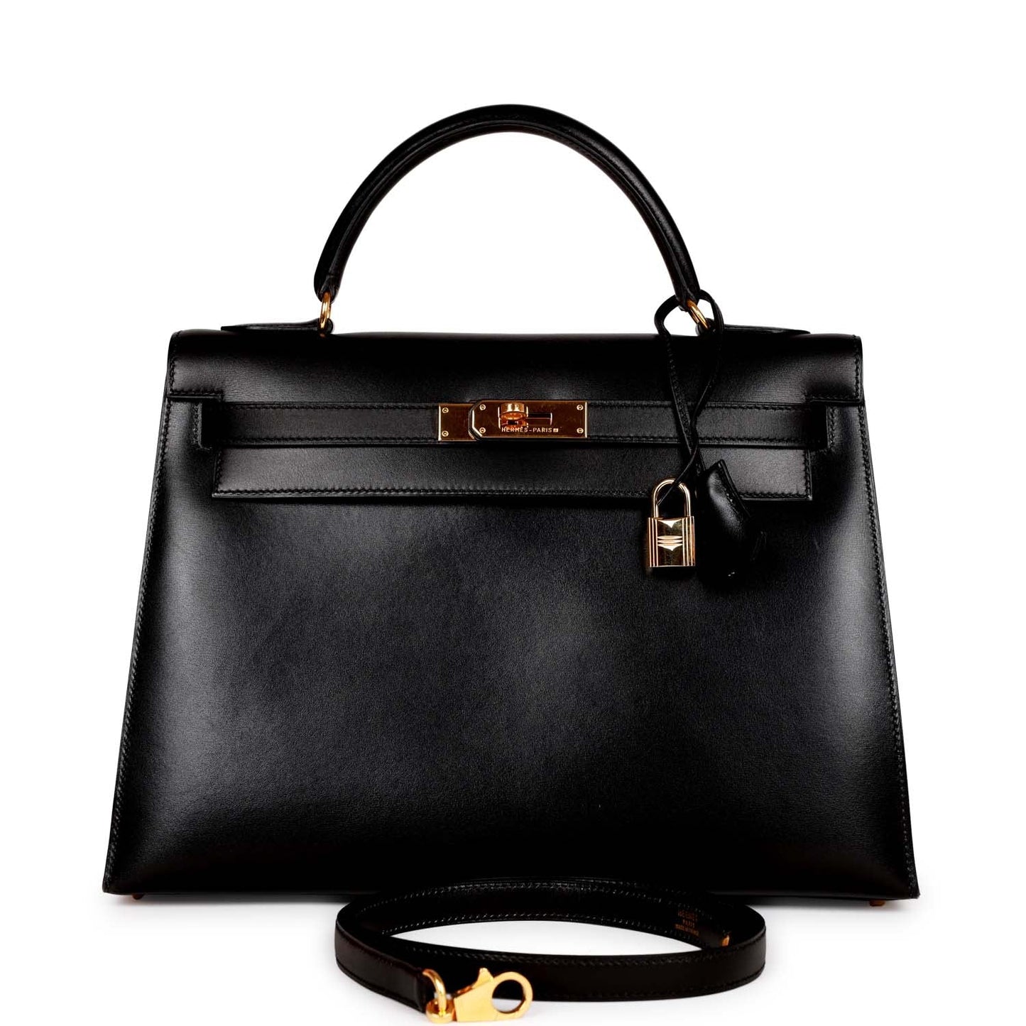 Hermes Kelly Sellier Box Hardware Handbag Black Gold Travel Bag