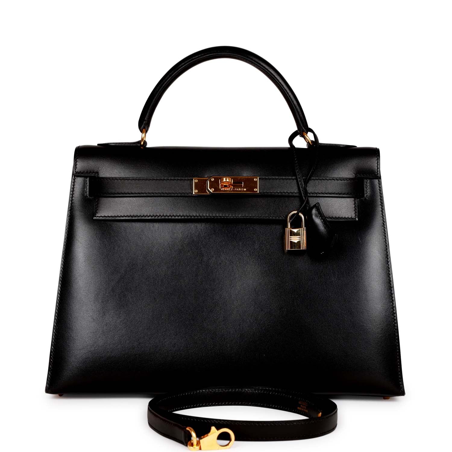 Hermes Kelly Sellier Box Hardware Handbag Black Gold Travel Bag