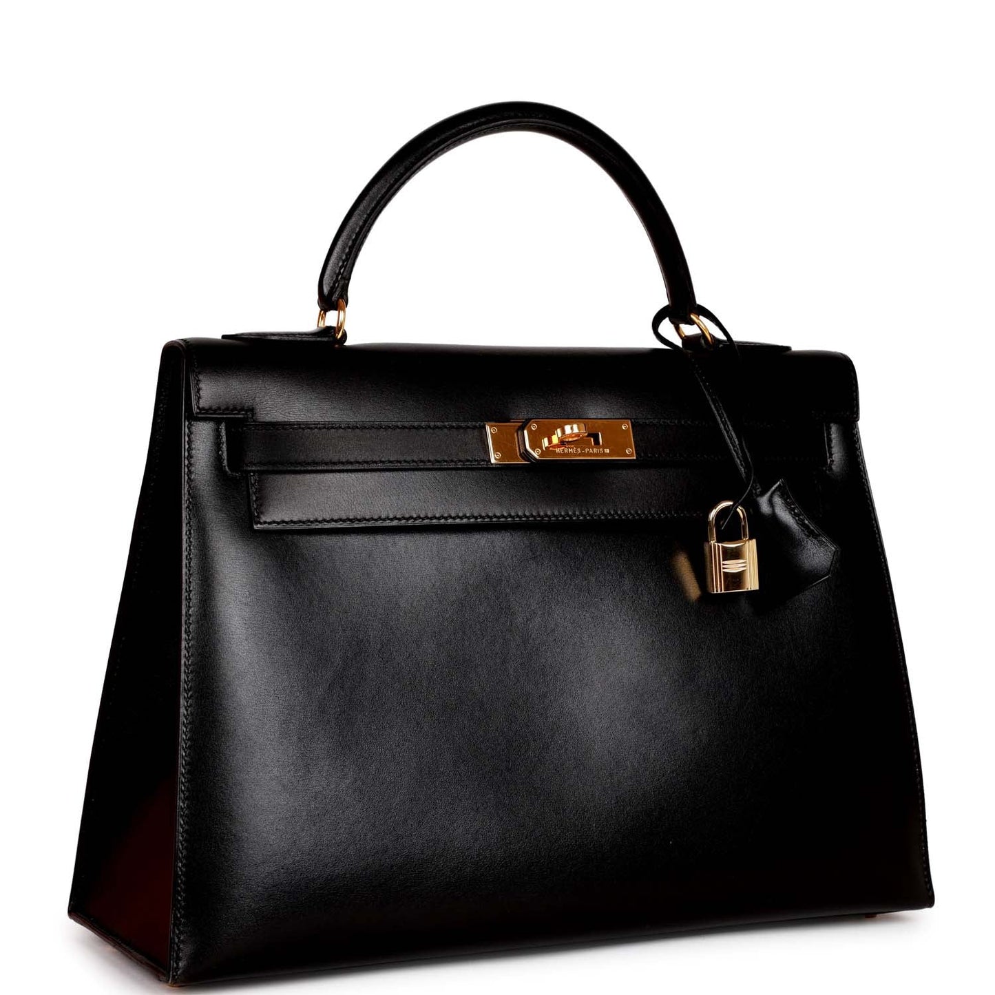 Hermes Kelly Sellier Box Hardware Handbag Black Gold Travel Bag