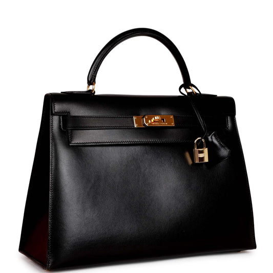 Hermes Kelly Sellier Box Hardware Handbag Black Gold Travel Bag