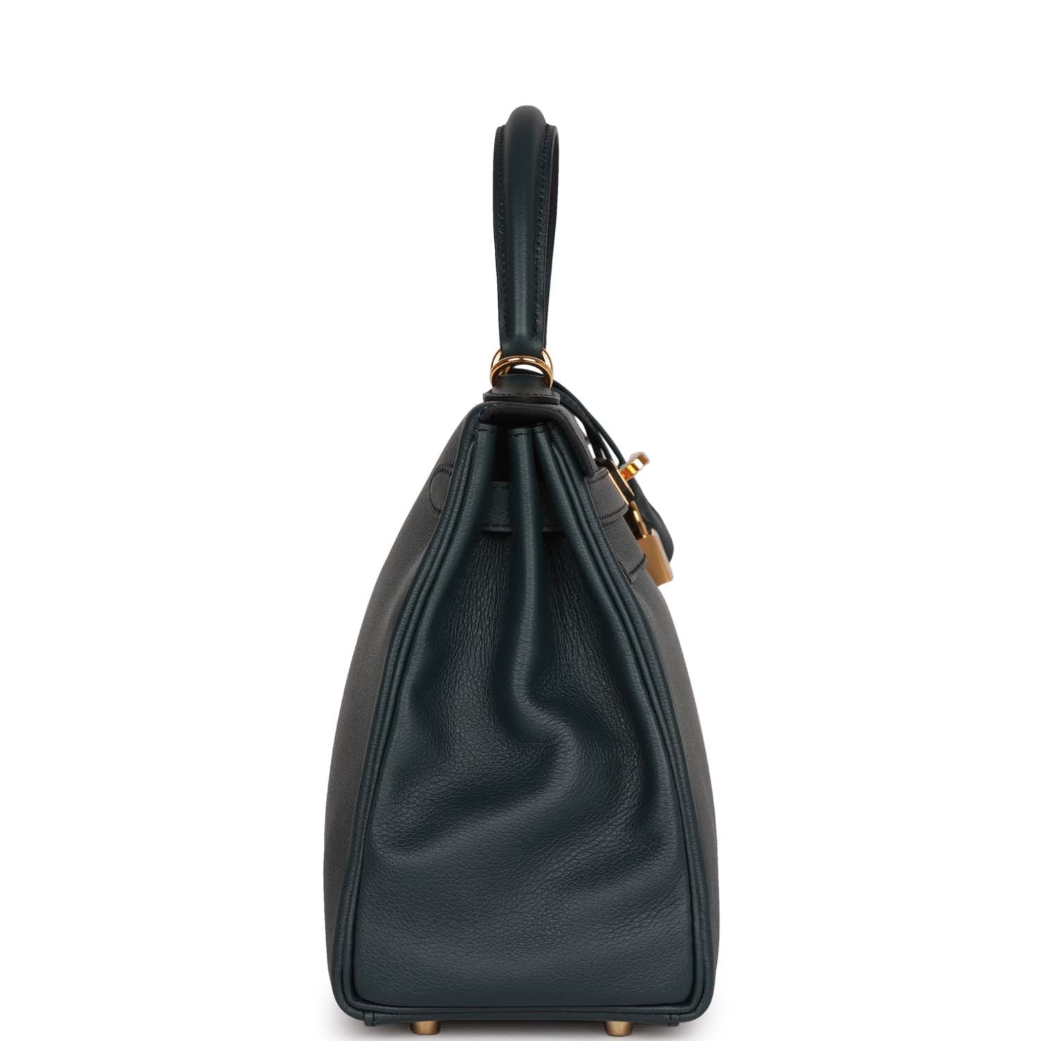 Hermes Kelly Retourne Vert Rousseau Evercolor Hardware Handbag Gold Travel Bag