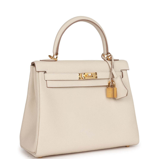 Hermes Kelly Retourne Craie Togo Hardware Handbag Gold Travel Bag