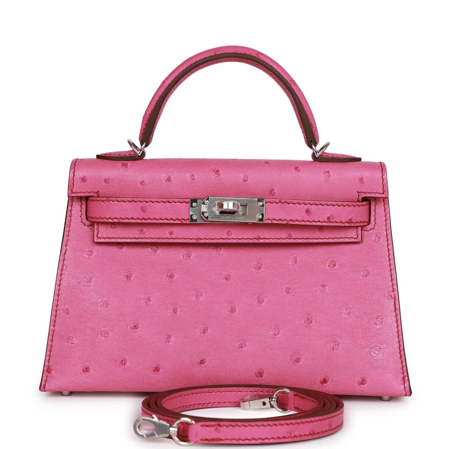 Hermes Kelly Sellier Fuchsia Ostrich Palladium Hardware Handbag Travel Bag