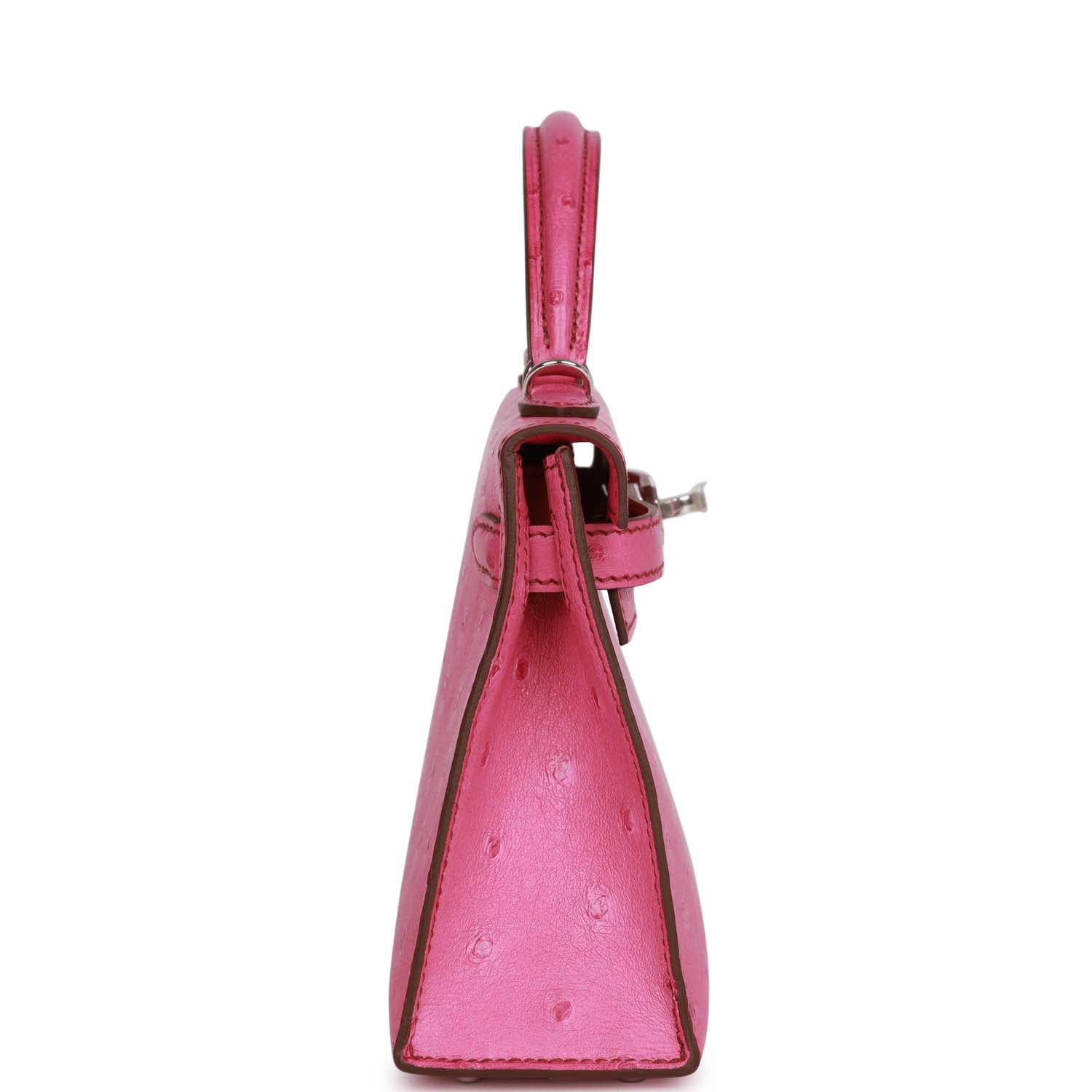 Hermes Kelly Sellier Fuchsia Ostrich Palladium Hardware Handbag Travel Bag