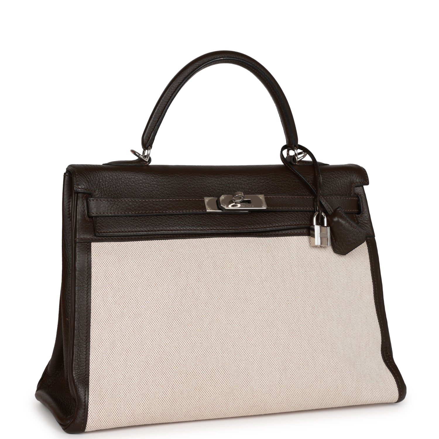 Hermes Kelly Retourne Ebene Clemence And Toile Palladium Hardware Travel Bag Palladium Hardware 2