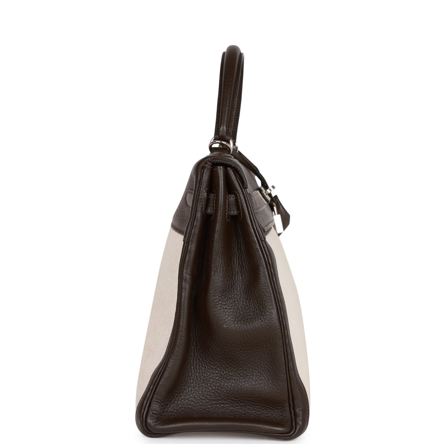 Hermes Kelly Retourne Ebene Clemence And Toile Palladium Hardware Travel Bag