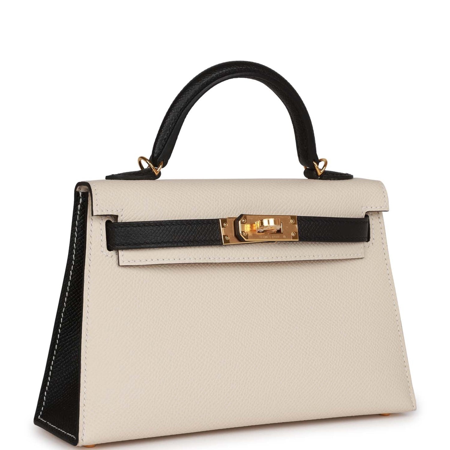 Hermes Special Order Hss Kelly Sellier Craie And Epsom Black Gold Travel Bag