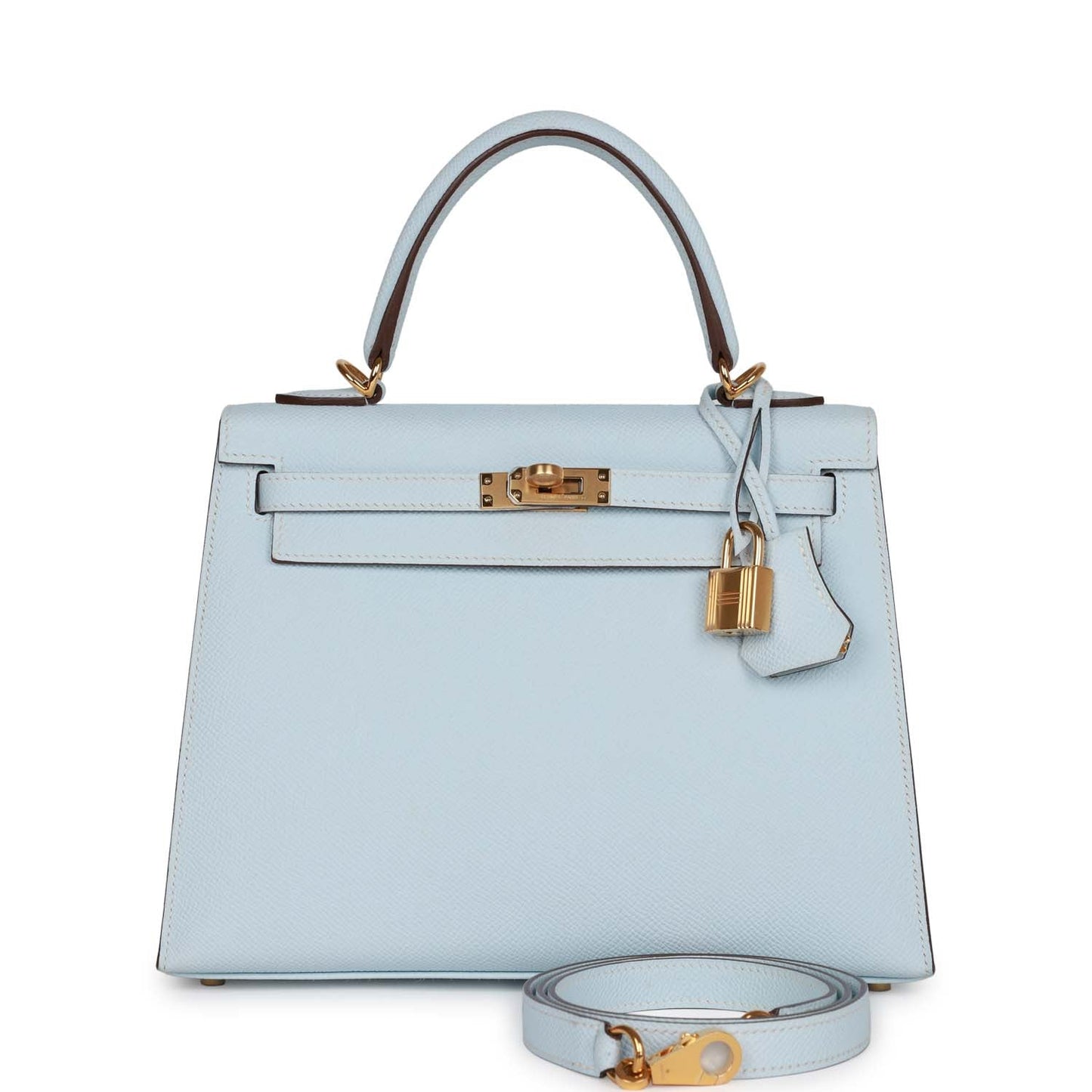Hermes Kelly Sellier Bleu Brume Epsom Hardware Handbag Gold Travel Bag